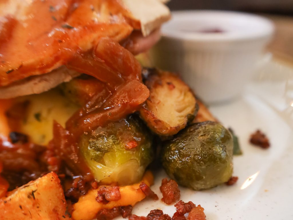 Traditional roast turkey and ham Christmas dinner served at The Brazen Head in Dublin.